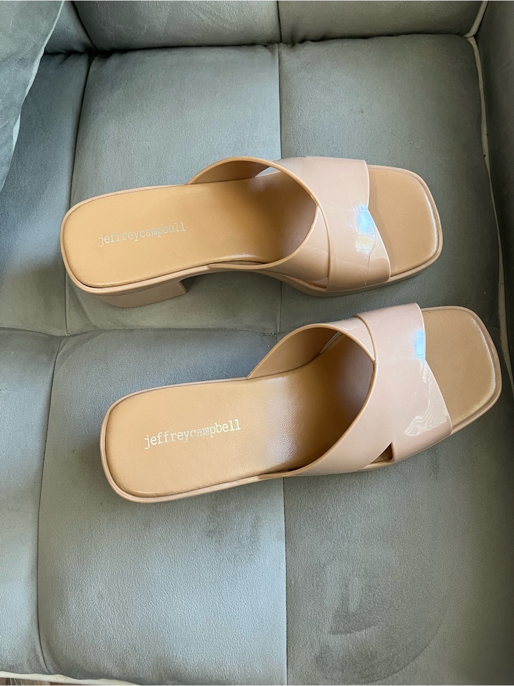 Jeffrey Campbell Nude Patent Slide Mules